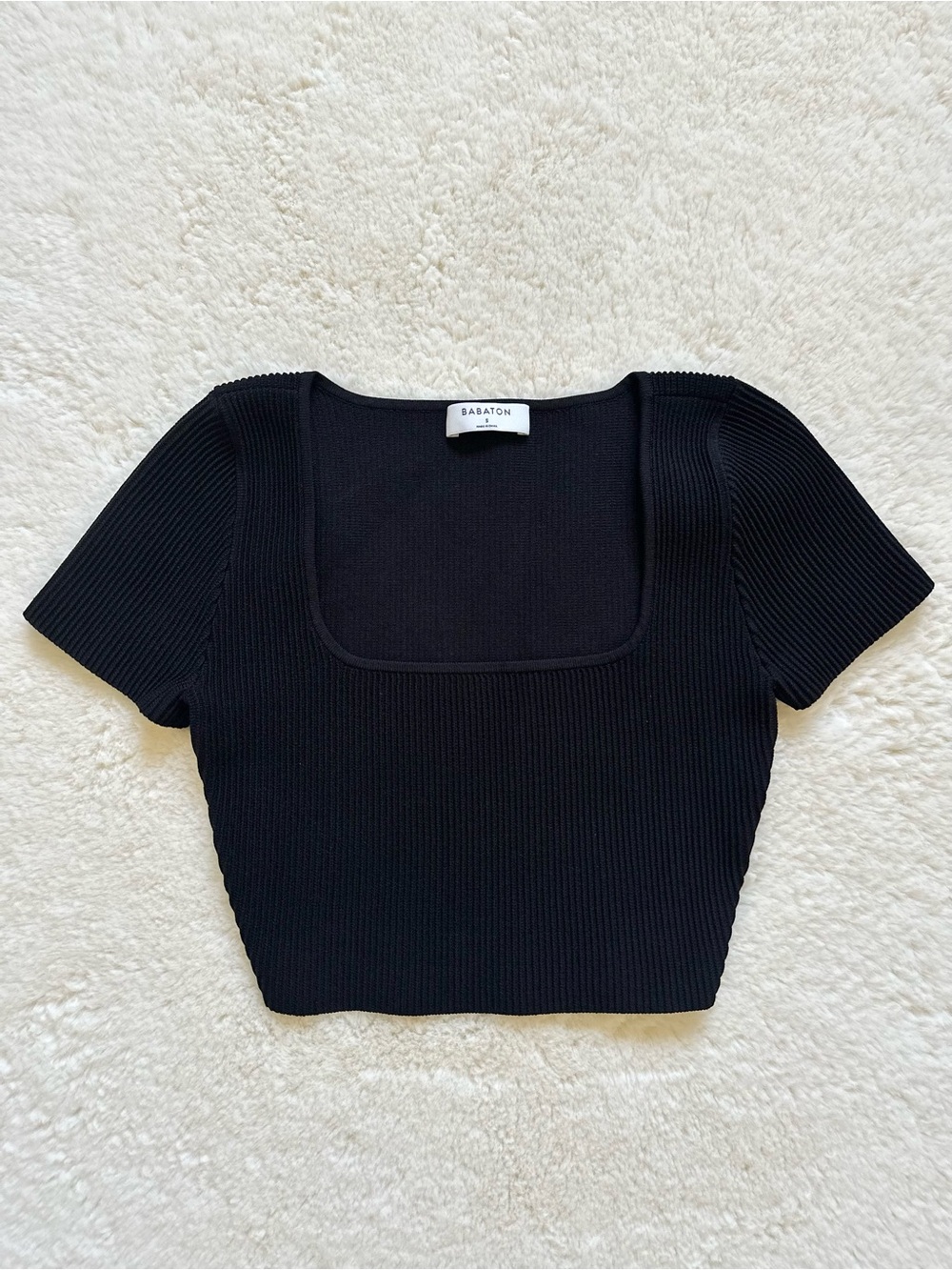 Babaton Sculpt Knit Square Crop Top Black S